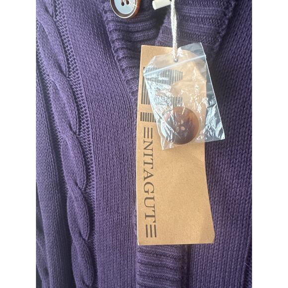 NITAGUT Mens Small Purple Stand Collar Cable Knit Sweater Cardigan Fisherman NWT - Picture 6 of 10